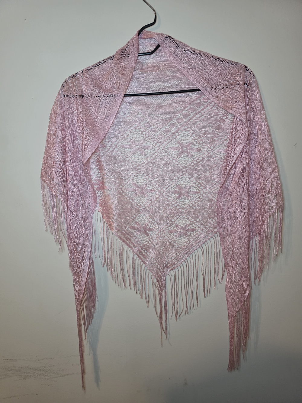 Pink Knit Fringe Shawl Sweater